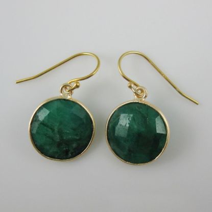 Wholesale Bezel Gemstone Round Pendant Earrings - Gold Plated Hooks - Emerald Dyed