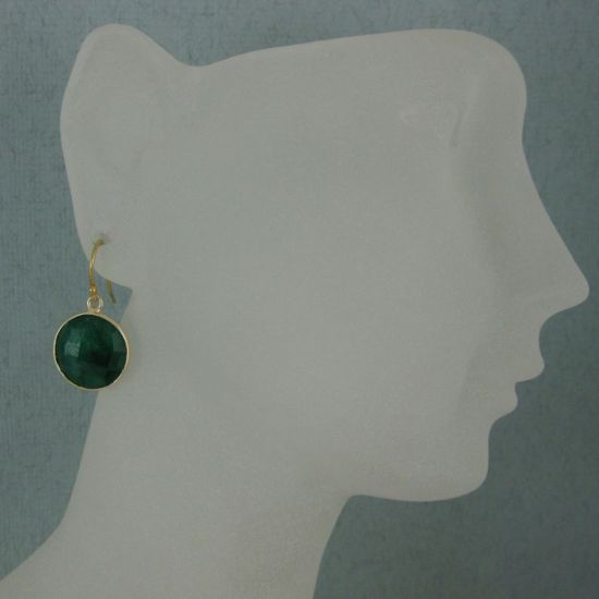 Wholesale Bezel Gemstone Round Pendant Earrings - Gold Plated Hooks - Emerald Dyed