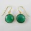 Wholesale Bezel Gemstone Round Pendant Earrings - Gold Plated Hooks - Green Onyx
