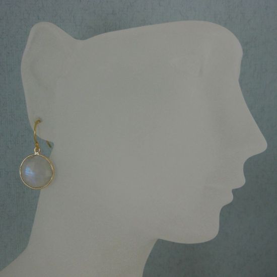 Wholesale Bezel Gemstone Round Pendant Earrings - Gold Plated Hooks - Moonstone