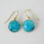 Wholesale Bezel Gemstone Round Pendant Earrings - Gold Plated Hooks - Turquoise