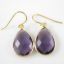 Wholesale Bezel Gemstone Tear Pendant Earrings - Gold Plated Hooks -Amethyst