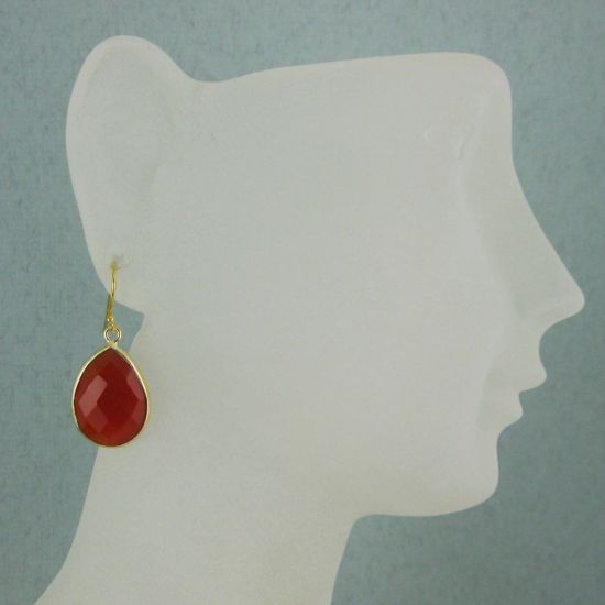 Wholesale Bezel Gemstone Tear Pendant Earrings - Gold Plated Hooks - Carnelian