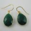 Wholesale Bezel Gemstone Tear Pendant Earrings - Gold Plated Hooks - Green Onyx