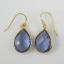 Wholesale Bezel Gemstone Tear Pendant Earrings - Gold Plated Hooks - Iolite Quartz