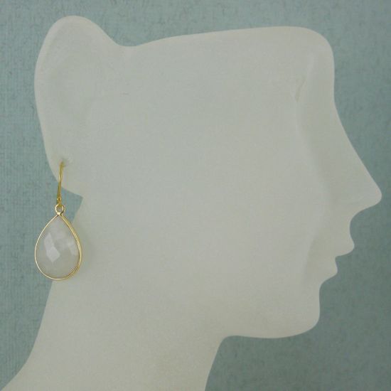 Wholesale Bezel Gemstone Tear Pendant Earrings - Gold Plated Hooks - Moonstone