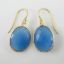 Wholesale Bezel Gemstone Oval Pendant Earrings - Gold Plated Hooks - Blue Chalcedony