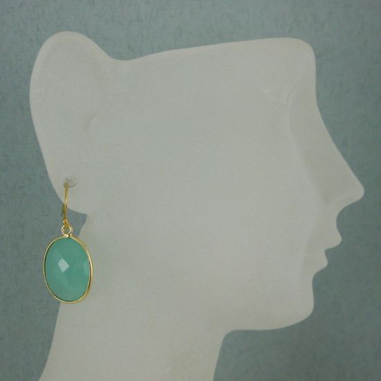 Wholesale Bezel Gemstone Oval Pendant Earrings - Gold Plated Hooks -Peru Chalcedony