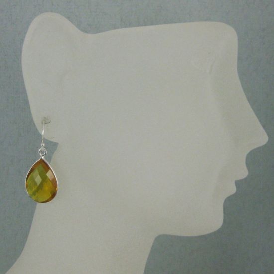 Wholesale Bezel Gemstone Tear Shaped Pendant Earrings - Sterling Silver Hooks - Citrine Quartz