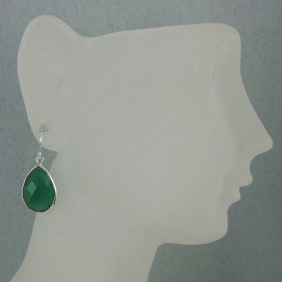 Wholesale Bezel Gemstone Tear Shaped Pendant Earrings - Sterling Silver Hooks - Green Onyx