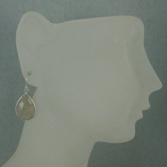 Wholesale Bezel Gemstone Tear Shaped Pendant Earrings - Sterling Silver Hooks - Gold Rutilated Quartz