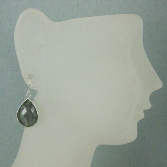 Wholesale Bezel Gemstone Tear Shaped Pendant Earrings - Sterling Silver Hooks - Labradorite