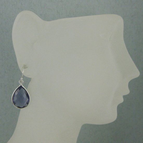 Wholesale Bezel Gemstone Tear Shaped Pendant Earrings - Sterling Silver Hooks - Iolite Quartz