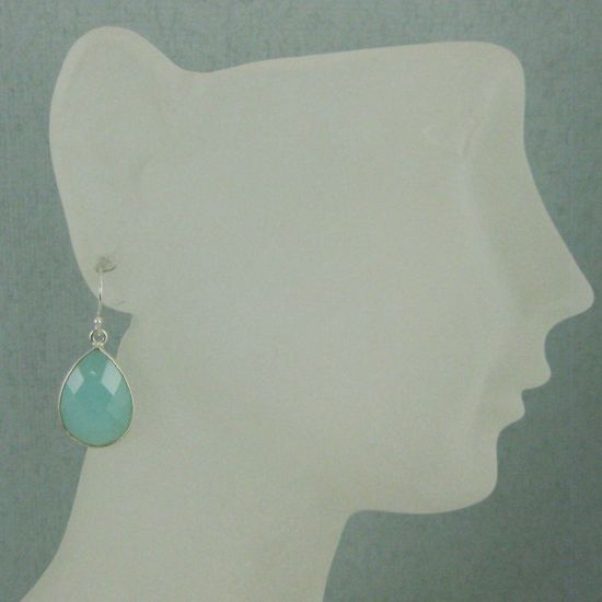 Wholesale Bezel Gemstone Tear Shaped Pendant Earrings - Sterling Silver Hooks - Peru Chalcedony