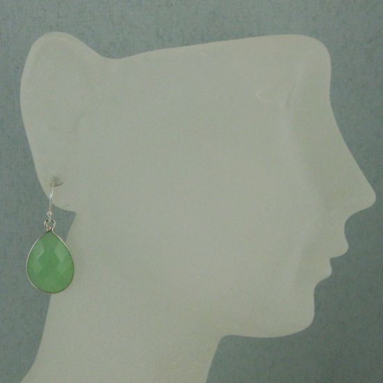 Wholesale Bezel Gemstone Tear Shaped Pendant Earrings - Sterling Silver Hooks - Prenite Chalcedony