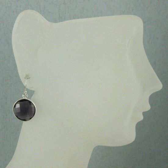 Wholesale Bezel Gemstone Round Pendant Earrings - Sterling Silver Hooks - Amethyst