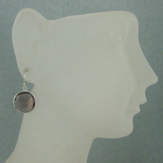 Wholesale Bezel Gemstone Round Pendant Earrings - Sterling Silver Hooks - Pink Amethyst Quartz