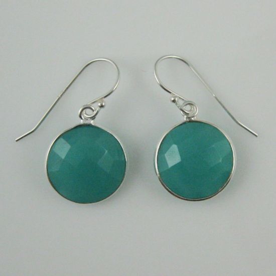 Wholesale Bezel Gemstone Round Pendant Earrings - Sterling Silver Hooks - Peru Chalcedony
