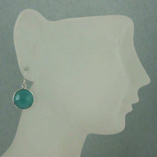 Wholesale Bezel Gemstone Round Pendant Earrings - Sterling Silver Hooks - Peru Chalcedony