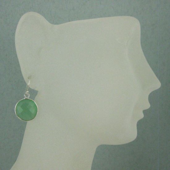 Wholesale Bezel Gemstone Round Pendant Earrings - Sterling Silver Hooks - Prenite Chalcedony