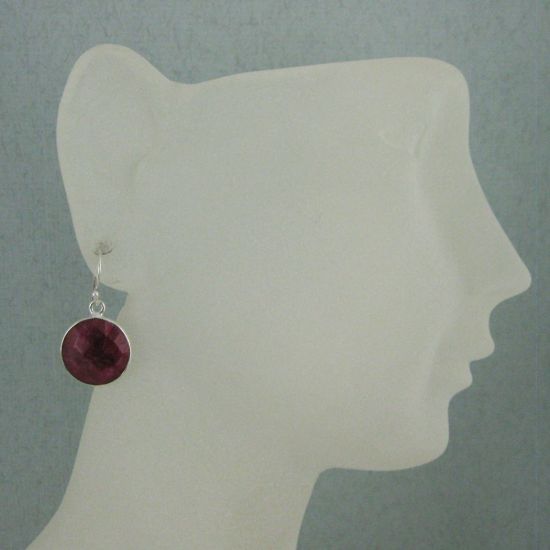 Wholesale Bezel Gemstone Round Pendant Earrings - Sterling Silver Hooks - Ruby Dyed