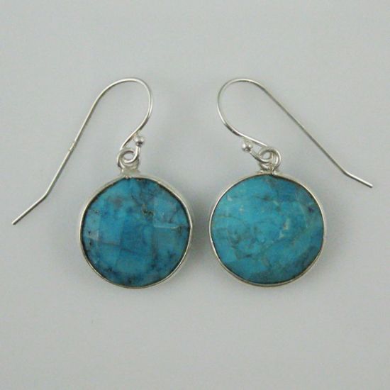 Wholesale Bezel Gemstone Round Pendant Earrings - Sterling Silver Hooks - Turquoise