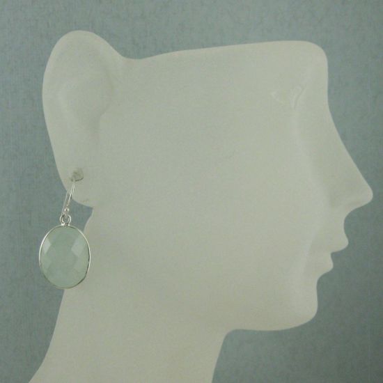 Wholesale Bezel Gemstone Oval Shaped Pendant Earrings - Sterling Silver Hooks - Aqua Chalcedony