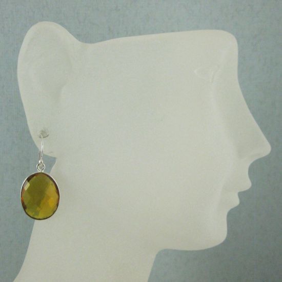 Wholesale Bezel Gemstone Oval Shaped Pendant Earrings - Sterling Silver Hooks - Citrine Quartz