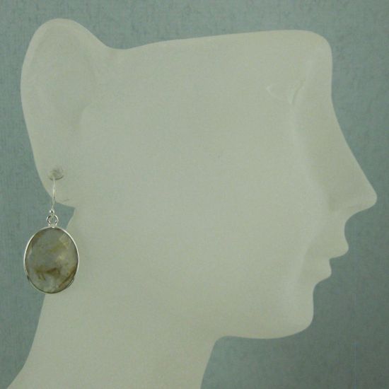 Wholesale Bezel Gemstone Oval Shaped Pendant Earrings - Sterling Silver Hooks - Gold Rutilated Quartz