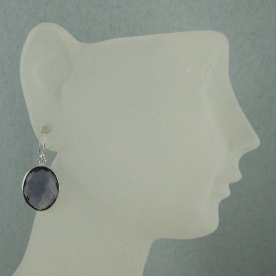 Wholesale Bezel Gemstone Oval Shaped Pendant Earrings - Sterling Silver Hooks - Iolite Quartz