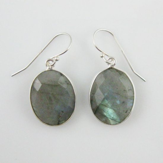 Wholesale Bezel Gemstone Oval Shaped Pendant Earrings - Sterling Silver Hooks -Labradorite