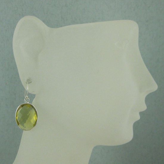 Wholesale Bezel Gemstone Oval Shaped Pendant Earrings - Sterling Silver Hooks - Lemon Quartz