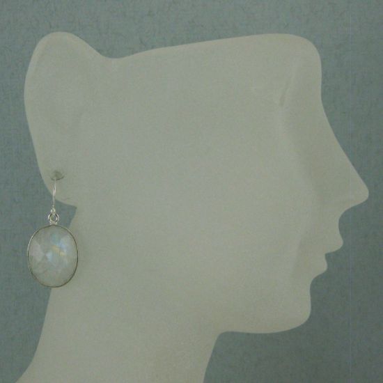 Wholesale Bezel Gemstone Oval Shaped Pendant Earrings - Sterling Silver Hooks - Moonstone