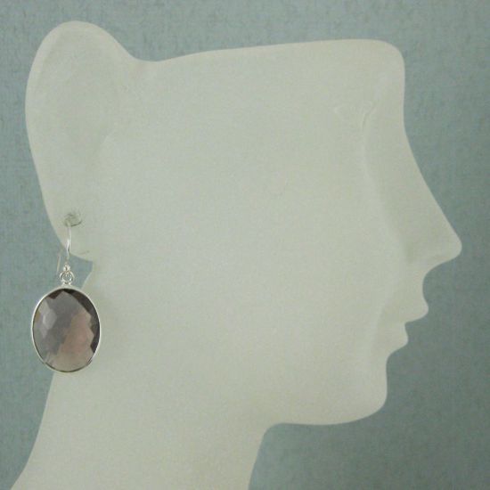 Wholesale Bezel Gemstone Oval Shaped Pendant Earrings - Sterling Silver Hooks - Pink Amethyst Quartz
