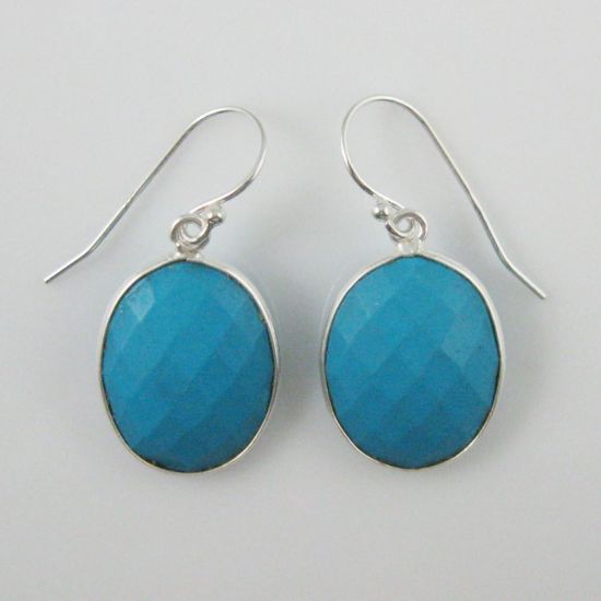 Wholesale Bezel Gemstone Oval Shaped Pendant Earrings - Sterling Silver Hooks - Turquoise