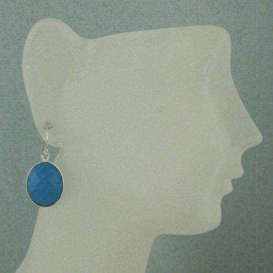 Wholesale Bezel Gemstone Oval Shaped Pendant Earrings - Sterling Silver Hooks - Turquoise