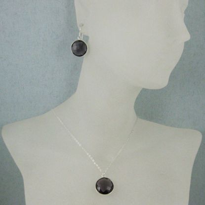 Wholesale Bezel Gem Round Pendant Necklace & Earrings-Sterling Silver-Amethyst (16-24")