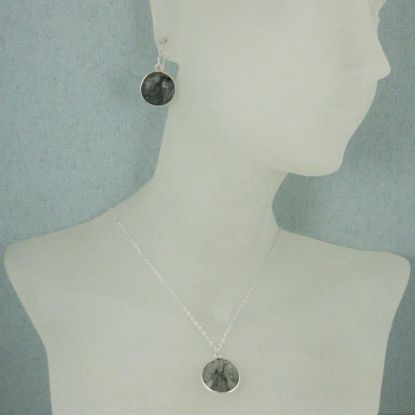Wholesale Bezel Gem Round Pendant Necklace & Earrings-Sterling Silver-Black Rutilated Quartz (16-24")