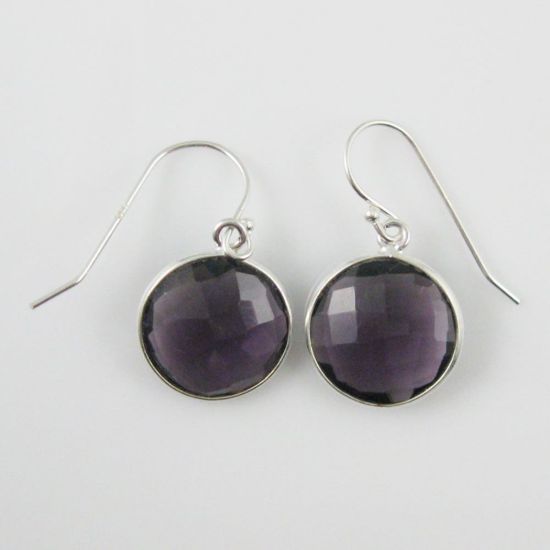 Wholesale Bezel Gem Round Pendant Necklace & Earrings-Sterling Silver-Amethyst (16-24")