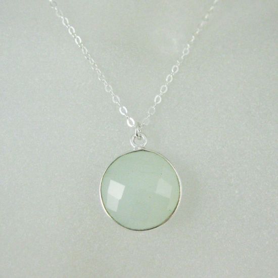 Wholesale Bezel Gem Round Pendant Necklace & Earrings-Sterling Silver-Aqua Chalcedony (16-24")