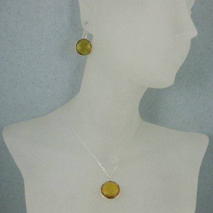 Wholesale Bezel Gem Round Pendant Necklace & Earrings-Sterling Silver-Citrine Quartz (16-24")