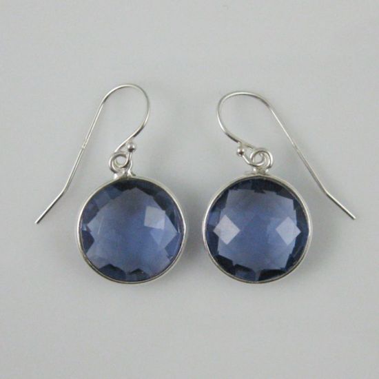 Wholesale Bezel Gem Round Pendant Necklace & Earrings-Sterling Silver-Iolite Quartz 16-24")