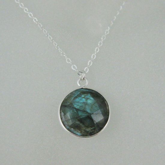 Wholesale Bezel Gem Round Pendant Necklace & Earrings-Sterling Silver-Labradorite (16-24")