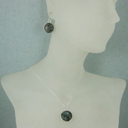 Wholesale Bezel Gem Round Pendant Necklace & Earrings-Sterling Silver-Labradorite (16-24")
