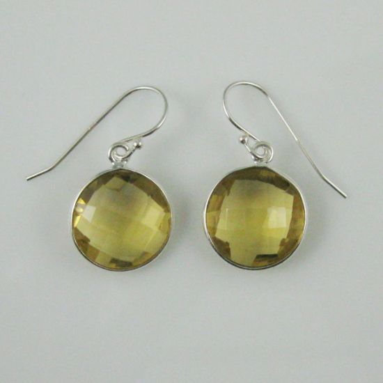 Wholesale Bezel Gem Round Pendant Necklace & Earrings-Sterling Silver-Lemon Quartz (16-24")