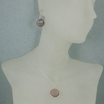 Wholesale Bezel Gem Round Pendant Necklace & Earrings-Sterling Silver-Pink Amethyst Quartz (16-24")