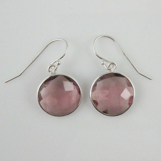 Wholesale Bezel Gem Round Pendant Necklace & Earrings-Sterling Silver-Pink Amethyst Quartz (16-24")