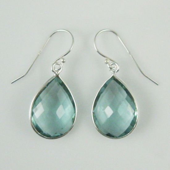 Wholesale Bezel Gem Tear Pendant Necklace & Earrings - Sterling Silver-Aqua Quartz (16-24")