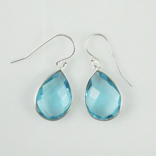 Wholesale Bezel Gem Tear Pendant Necklace & Earrings - Sterling Silver-Blue Topaz (16-24")