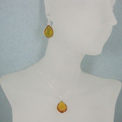 Wholesale Bezel Gem Tear Pendant Necklace & Earrings - Sterling Silver-Citrine Quartz (16-24")